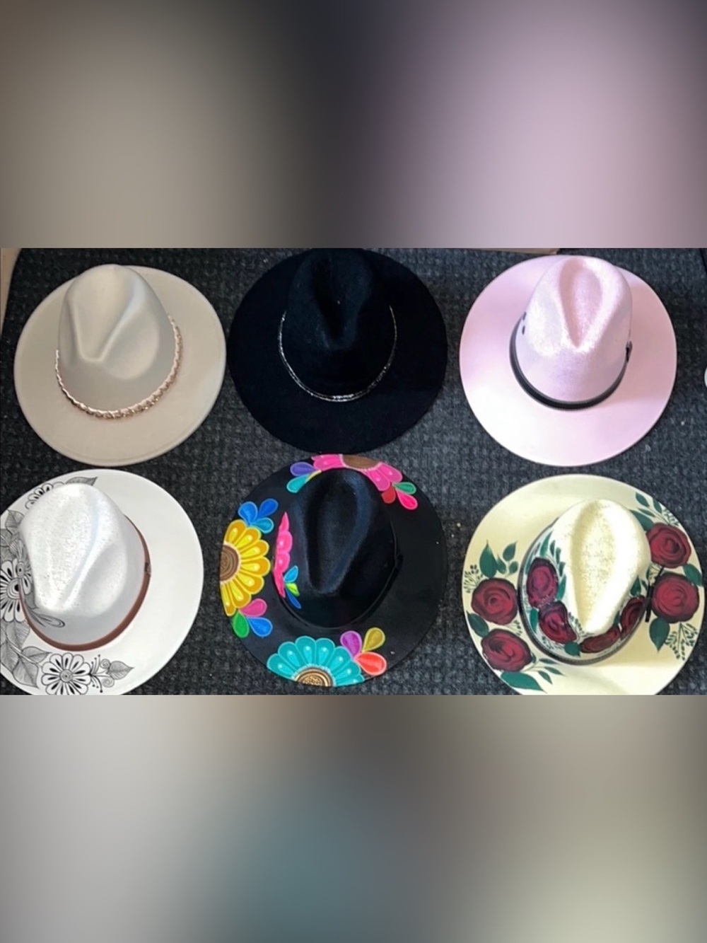 Net Set Of 6 Classic Stylish Woman Hat Collection- Black, Pink , Cream .